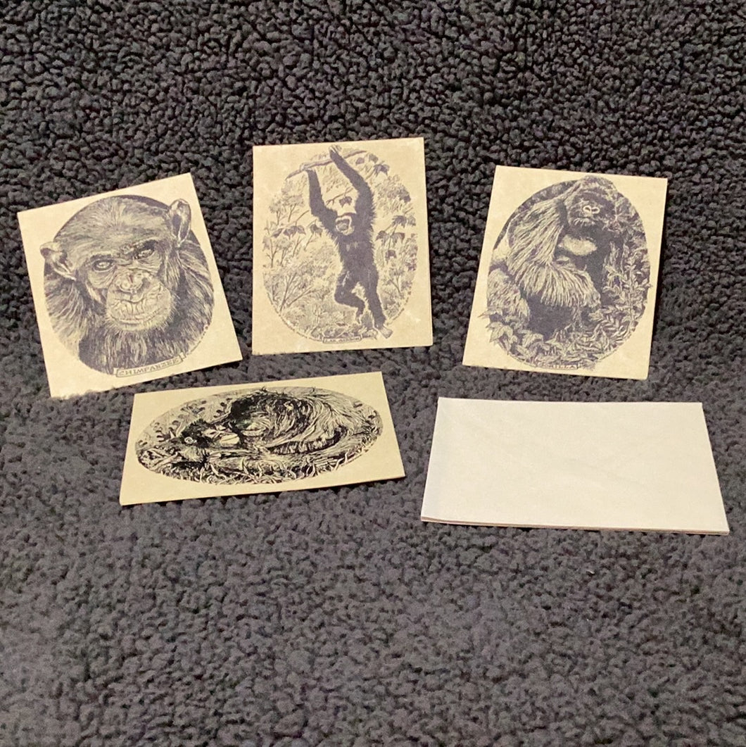 Set of 4 Primate Assortment Notecards